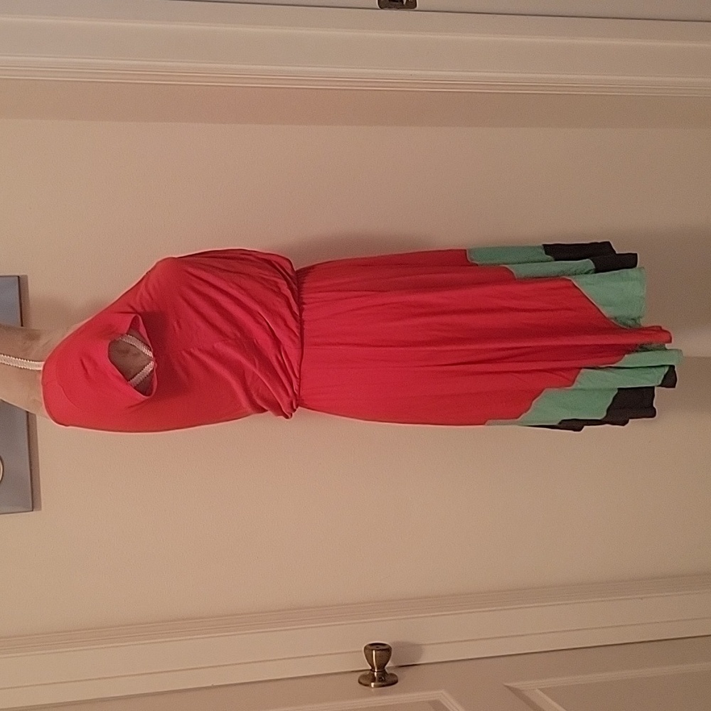 Boden, Size 4 Napoli Dress, Coral, Mint Green and Gray.  Excellent Condition - Picture 3 of 5